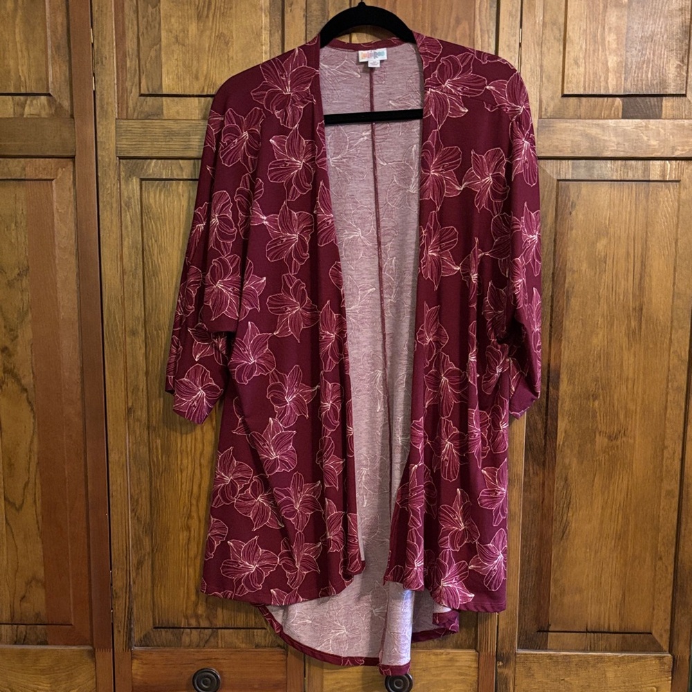 LuLaRoe Burgundy Floral Women's Lindsay cardigan